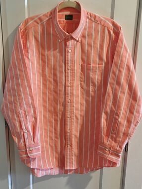 NWOT Sid Mashburn Vertical Stripe Button-Down Shirt - Floresant Salmon - Size XL